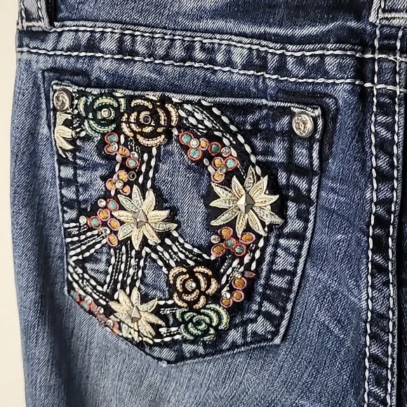 Miss Me Jeans Signature Skinny Floral Stitching Size 28 - Picture 2 of 9